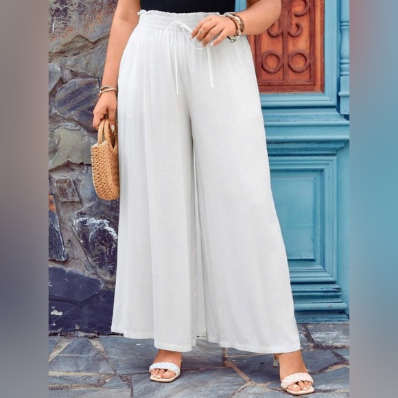 Shein Plus Paperbag Drawstring Waist Wide Leg Cover Up Pants - Picture 2 of 11